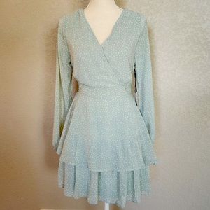 Japna Green Polka Dot Tiered Flounce Tie Back Dress EUC Size M